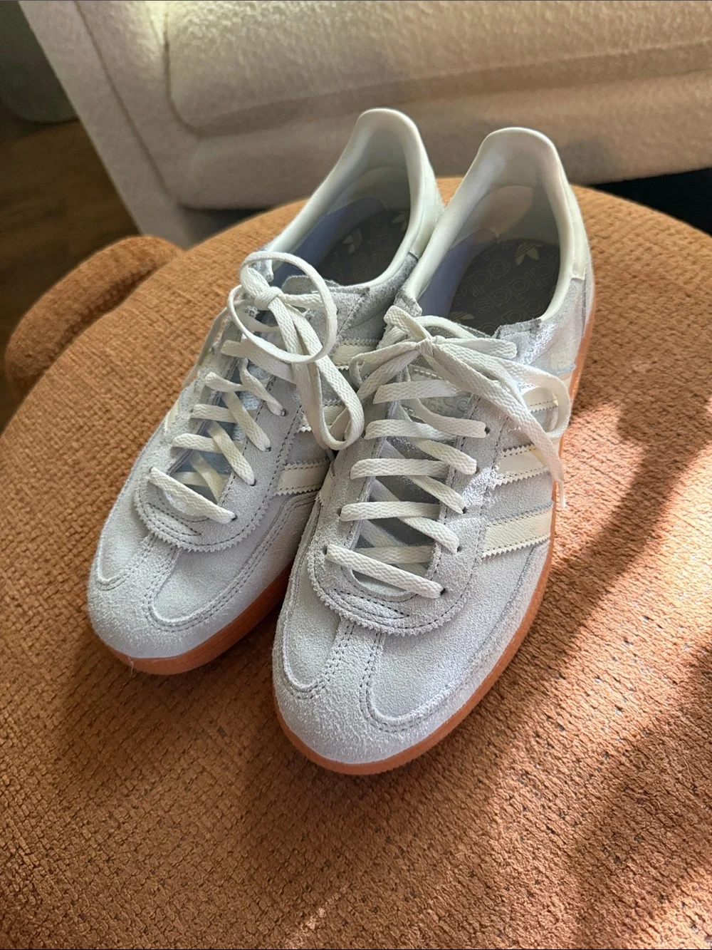 Adidas Women’s White Suede Gazelle Sneakers with Gum Sole